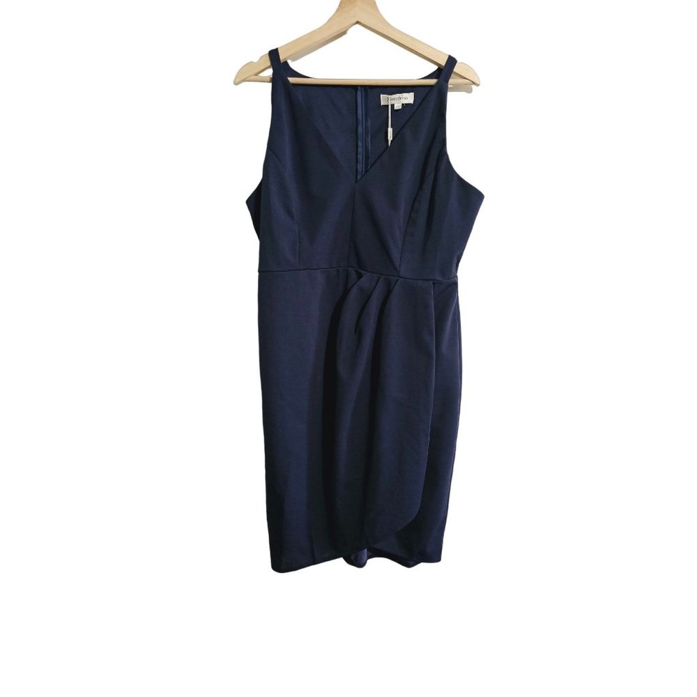 Manydress Evening wear Sheath‎ sleeveless faux wrap dress Size XL Navy Blue New